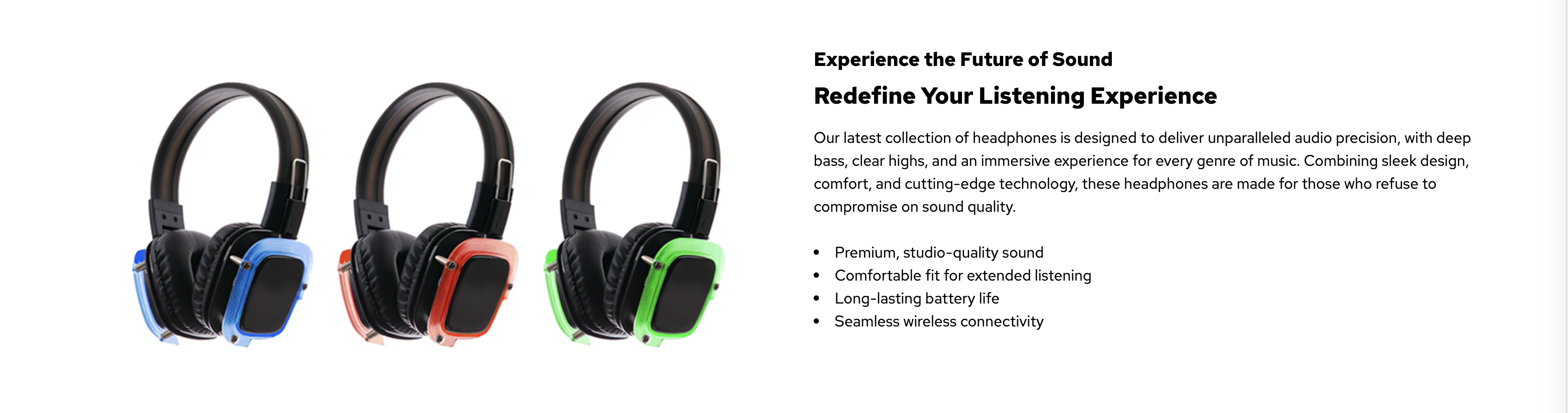 An example of a value proposition. It features an image of headphones on the left and a sales pitch on the right.